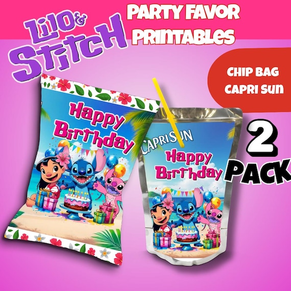 Lilo and Stitch Birthday Party Favor Printables, Chip Bag and Capri Sun (Digital Download)