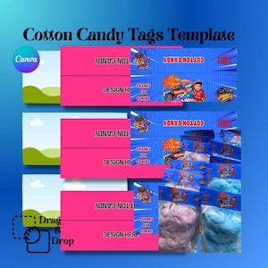 Cotton Candy Etikettenvorlage, benutzerdefinierte Cotton Candy Tags, Cotton Candy Party Favors, Canva bearbeitbar