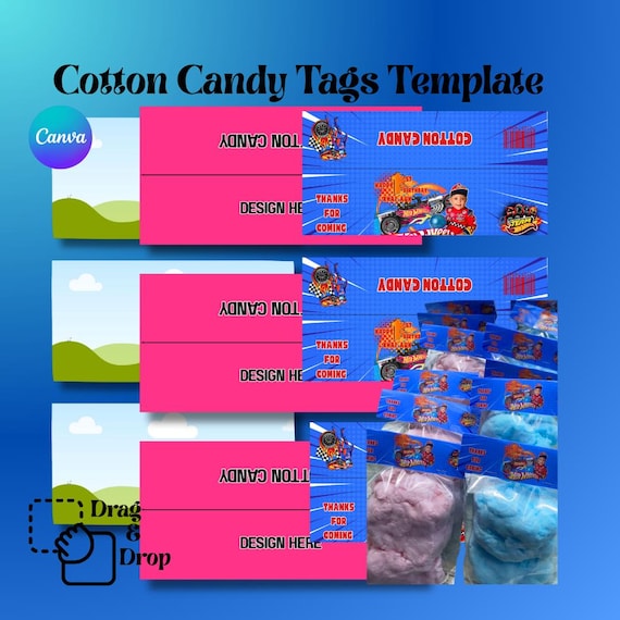 Cotton Candy Favor Tags Template: Editable Canva Design (Digital Download)