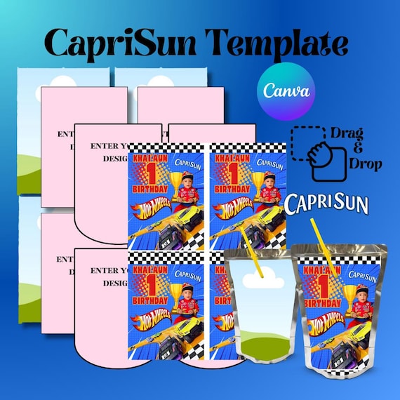 Custom Capri Sun Labels: Editable Birthday Party Favors (Canva Template, Digital Download)