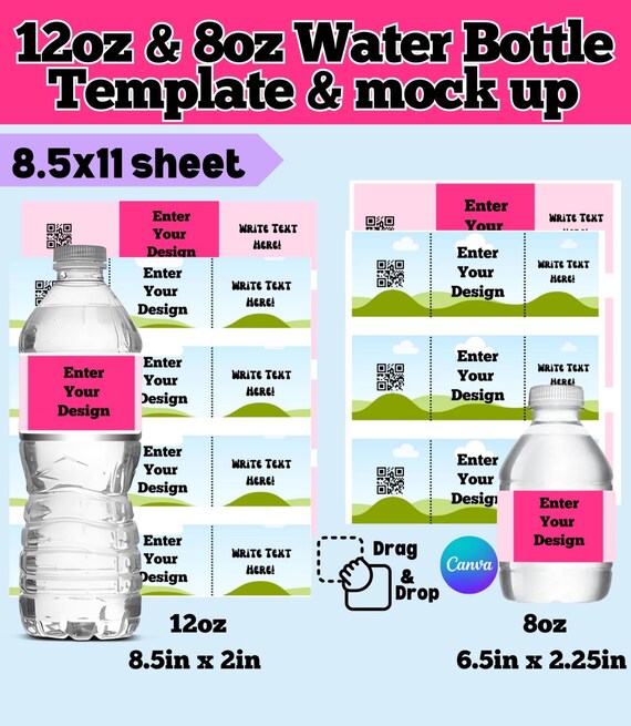Editable Water Bottle Label Template: DIY Party Favor (Canva, Instant Download)