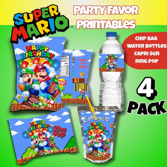 Super Mario Party Printables: Chip Bag, Capri Sun, Water Bottle, Ring Pop (Digital Download)