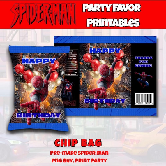 Red Web Super Hero Chip Bag | Comic Theme Birthday Party Favor | Custom Boy Chip Bag | Instant Download