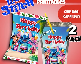 Lilo and Stitch Birthday Party Pack, Chip Bag and Capri Sun Wrappers (Digital Download)