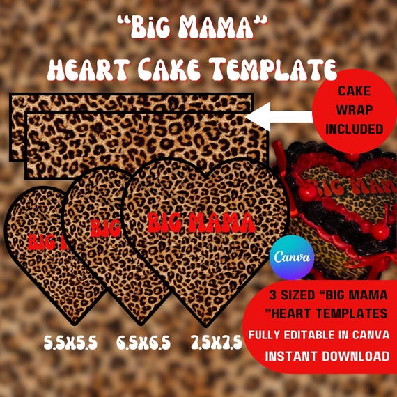 Heart Cake Template leopard print "big Mama"