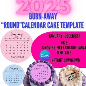 2025 Burn away Calendar Cake Template (Round)
