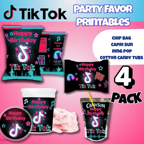 TikTok Birthday Party Favors: Chip Bag, Capri Sun, Ring Pop (Printable Templates)