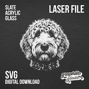 SVG Goldendoodle pour gravure laser sur ardoise, acrylique et verre, chien Goldendoodle de haute qualité, parfait pour un projet de bricolage téléchargement immédiat