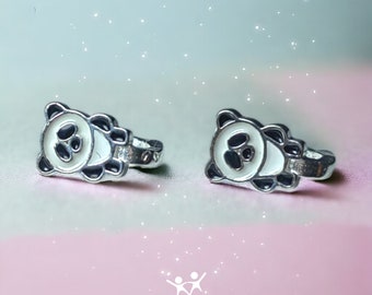 Boucles d'oreilles panda en argent sterling pour enfants, boucles d'oreilles clip pour enfants, bijoux panda pour filles, cadeau panda pour bijoux pour filles, boucles d'oreilles mignonnes, boucles d'oreilles animaux