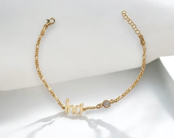 Silverarmband för baby, födelsesten, armband för babynamn, 14k guldarmband, anpassat armband för flicka, namnskylt, födelsesten, gåva