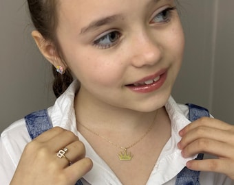 Collana con nome per bambini con corona da principessa in argento Collana per bambini Collana personalizzata per bambine Collana per bambini Collana per bambini Collana per adolescenti