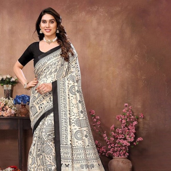 Fancy Cotton Blend designer party wear women saree with blouse for women, wedding bridal function wear fancy sari ethnic festival sari.