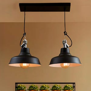 2-Light Rustic Industrial Pendant Light - Classic Shade Pendant Lighting for Kitchen Island & Dining Room, Vintage Ceiling Barn Lamp Porch