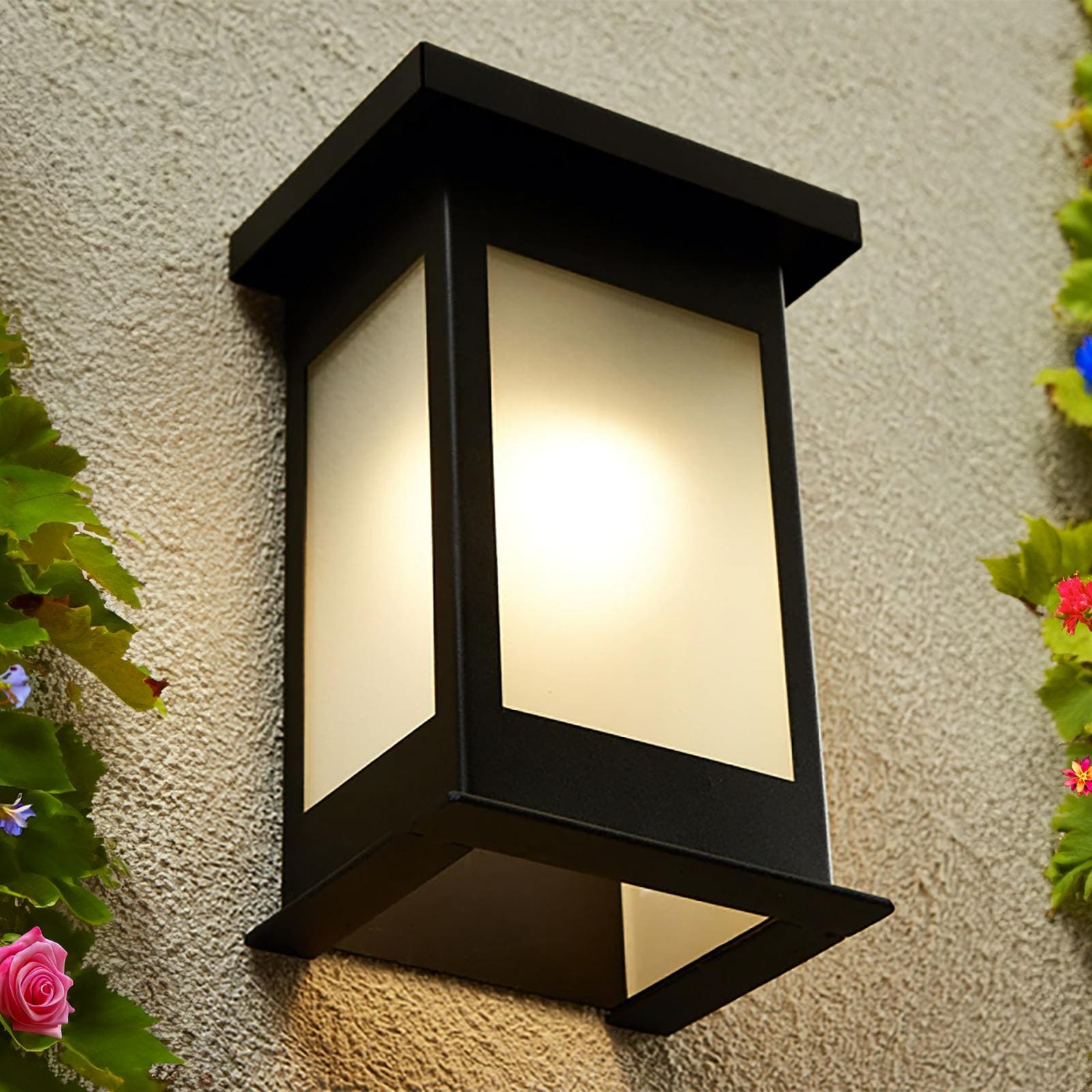 Japanese Style Wall Lantern Frosted Glass - Iron Metal Farmhouse