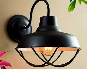 Rustic Farmhouse Wall Sconce Gooseneck - Barn Light Metal Weatherproof outdoor & indoor - Wall Lantern Lighting Porch Patio Garden Yard Led