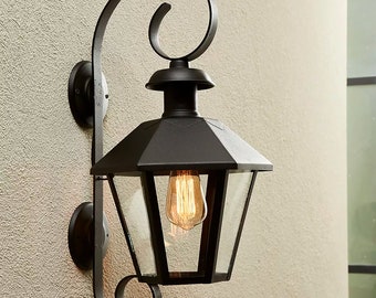 Iron Colonial Style Wall Lantern With Double Curl and 6 sides - Antique Design Lighting Porche Patio Yard Garden Light Rustic Outdoor Sconce