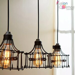 Antique Wire Cage Industrial Pendant Light Vintage Rust Color Ceiling Lamp Adjustable Height Country & Farmhouse Barn Hanging Lighting image 5