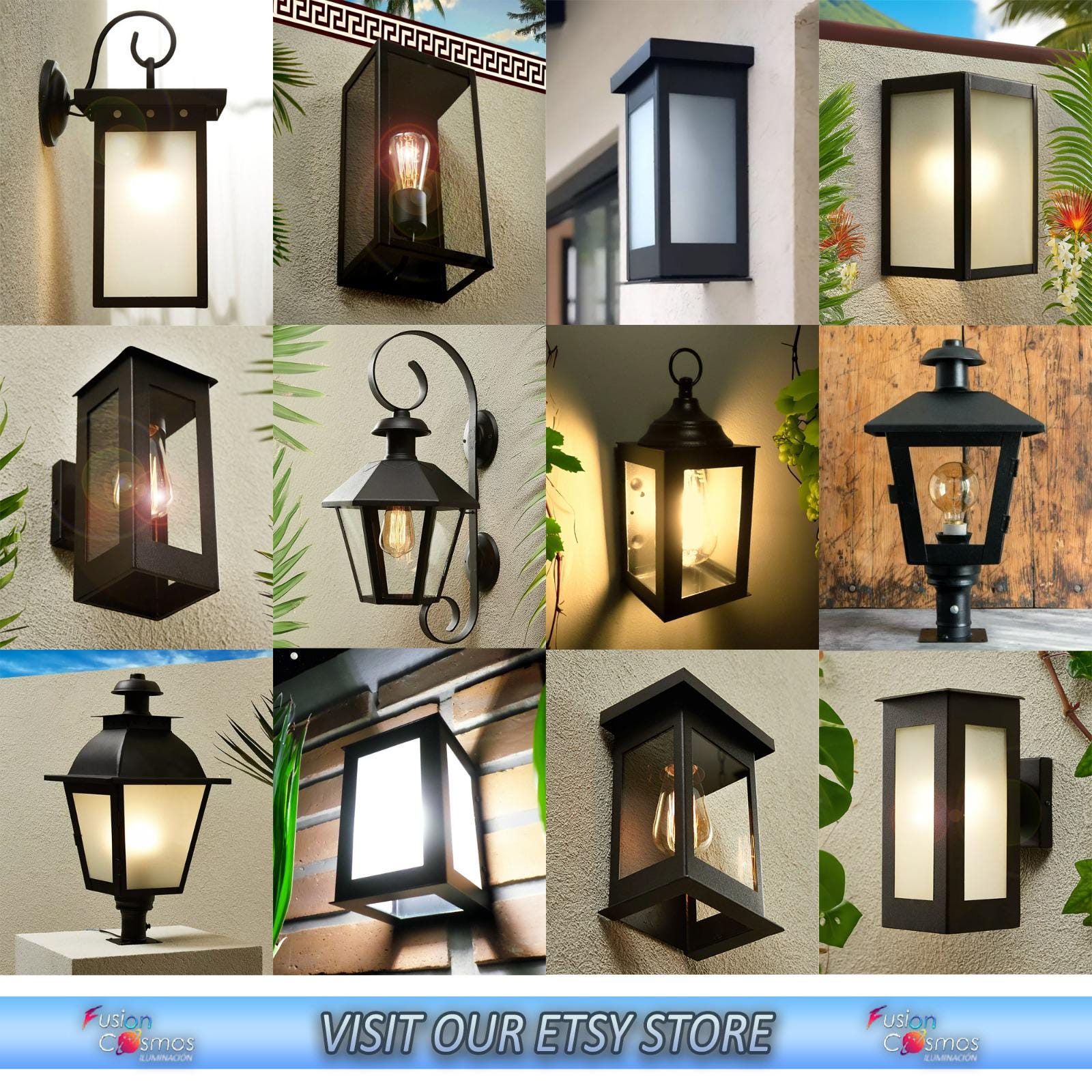 Japanese Style Wall Lantern Frosted Glass - Iron Metal Farmhouse