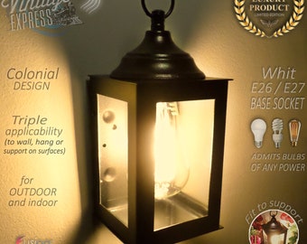 Vintage Lantern Wall Sconce Farmhouse Style Outdoor & Indoor - Iron Colonial Antique Design Lighting Patio Garden suitable Led Light Fixture