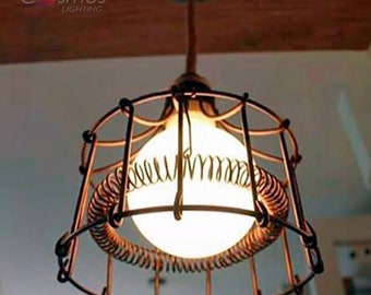 Antique Wire Cage Industrial Pendant Light Vintage - Rust Color Ceiling Lamp Adjustable Height - Country & Farmhouse Barn Hanging Lighting