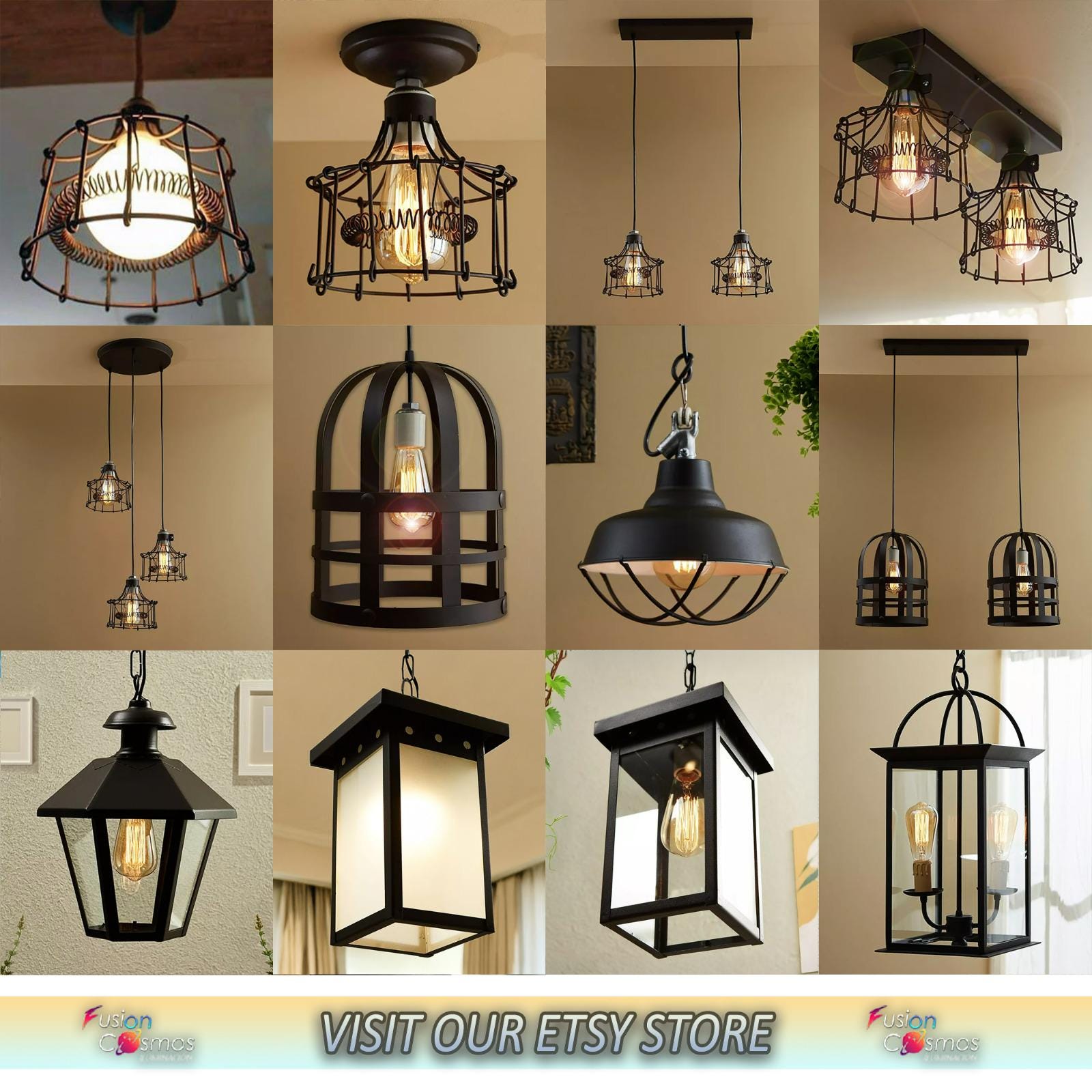 Farmhouse Retro Chandelier, Restaurant Industrial Kitchen Island Pendant Light, Metal Ceiling Light, White Square 4 Light
