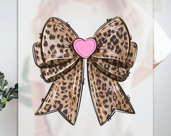 Leopard Coquette Ready to Press DTF, Pink Heart Print, Heat Press DTF Transfer, Valentine's Day Print, Retro Ribbon DTF, Valentine Gift
