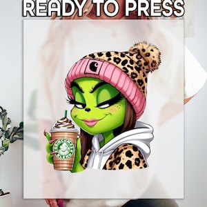 Female Grinchy Ready to Press DTF, Merry Grinchmas Print, Heat Press DTF Transfer, Grinchy Gift Print, Xmas Vibe DTF, Leopard Grinch Print