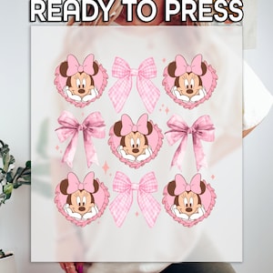 Disney Valentine&#39;s Ready to Press DTF, Valentine&#39;s Day Print, Heat Press DTF Transfer, Cute Minnie Print, Pink Coquettes DTF, Couple Gift