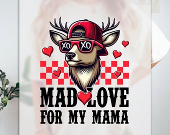 Mad Love For Mama Ready to Press DTF, Valentine's Day Print, Heat Press DTF Transfer, Mamas Boy Print, Boys Valentines DTF, Red Heart Print