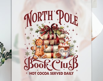Christmas Book Club Ready to Press DTF, Red Coquette Print, Heat Press DTF Transfer, Xmas Gingerbread Print, North Pole DTF, Hot Cocoa Lover