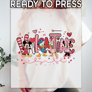 Disney Valentine Ready to Press DTF, Mickey Mouse Print, Heat Press DTF Transfer, Valentine&#39;s Day Print, Donald And Daisy DTF, Cute Minnie