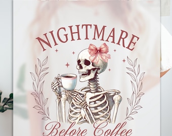 Nightmare Before Coffee Skeleton, Halloween Checkered Skull, DTF Transfer, Ready Press, Spooky Season, Halloween Apparel, Heat Transfer