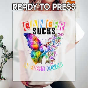 DTF Transfer For Cancer Awareness, Ready to Apply, Rainbow Ribbon And Butterfly Art, Show Support In Every Color, Breast Cancer Fighter DTF