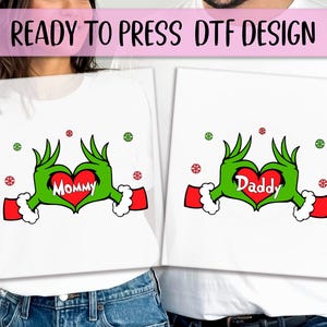 Grinch Hand Ready to Press DTF, Custom Grinchy Party Print, Heat Press DTF Transfer, Heart Grinch Print, Special Family DTF, Grinchy Match