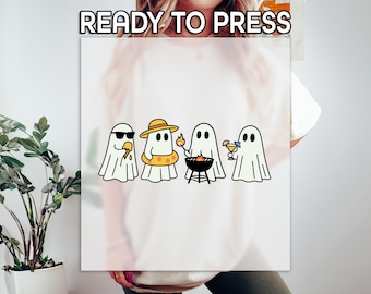 Summer Ghost Ready to Press DTF,  Funny Spooky BBQ Design, Gift For Her, Halloween Beach Theme, Ready To Press, Cute Ghost Shirt Press
