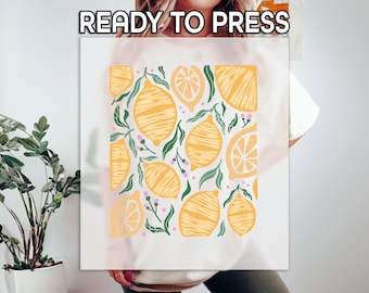Lemons Botanical DTF, Summer Lemons Print, Heat Press DTF Transfer, Lemonade Lovers DTF, Floral Lemons Print, Ready To Apply Transfer