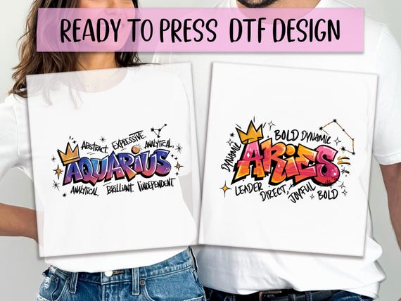 Zodiac Graffiti DTF, Horoscopes Print, Heat Press DTF Transfer, Mystic Astrology DTF, Celestial Signs Print, Ready To Apply Transfer