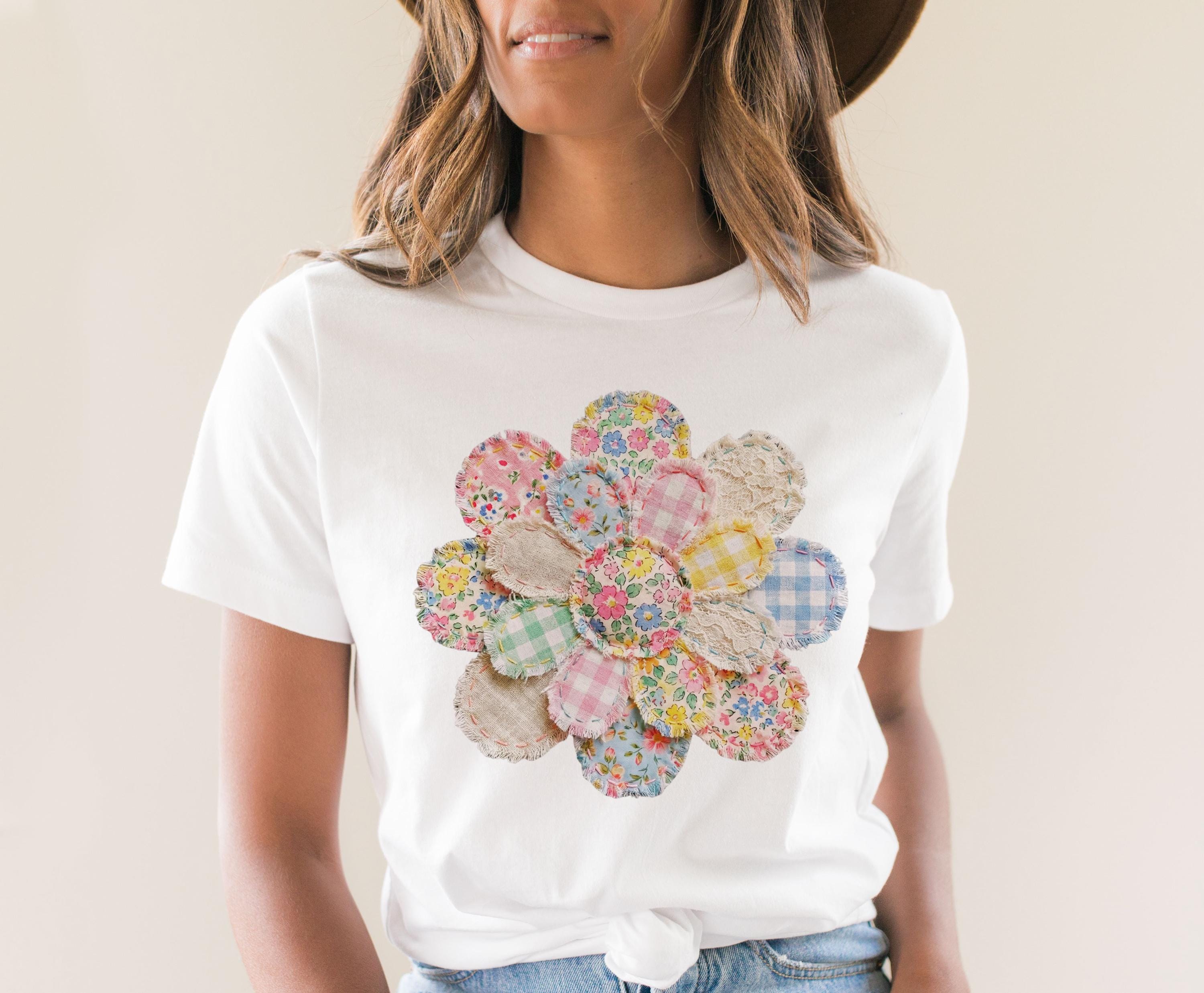 Patchwork Flower DTF Transfer Ready to Press | Cottagecore Floral Iron ...