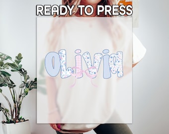 Custom Name DTF Transfer, Floral Pastel Alphabet Design, Gift For Girls, Watercolor Style Letters, Ready To Press, Pink Ribbon DTF