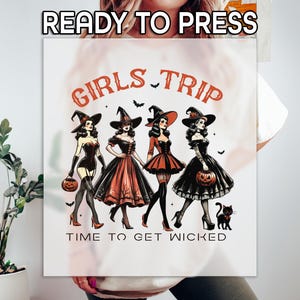 Witch Coven Girls Trip DTF Transfer, Retro Halloween Artwork, Gift For Besties, Girls Night Graphic, Pinup Witch Style, Ready To Press