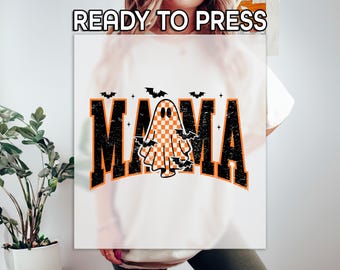 Halloween Mama Ghost DTF Transfer, Halloween Bat Print, Spooky Mama DTF, Checkered Ghost DTF, Cute Ghost Shirt Printing, Gift for Mother