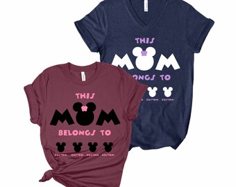 Mouse Mom Custom Shirt with Kids Name, This Mama Belongs to Shirt, Mother's Day Tee Gift Multicolored