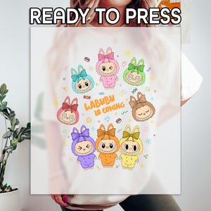Labubu Bunny Squad DTF Transfer, Sweet Pastel Character Print, Gift For Birthday Girl, Ready To Press, Kawaii Shirt Design