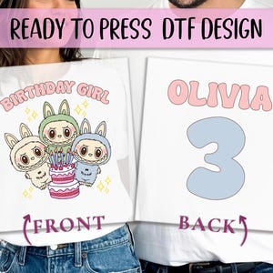 Labubu Birthday DTF Transfer, Personalized Girl Shirt Design, Custom Name Age Option, Bunny Party Style, Gift For Her, Express DTF