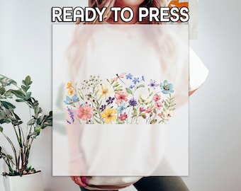 Flower Lovers Ready to Press DTF Transfer, Gift For Flower Print, Heat Press DTF Transfer, Colorful Flowers Print, Summer Wildflower DTF