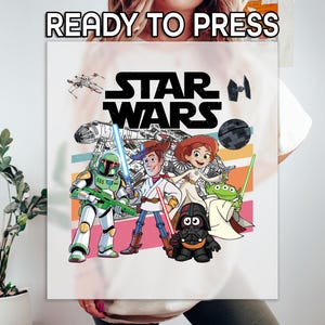 Funny Star Wars Ready to Press DTF,  Sci-Fi Toy Style Characters Design, Gift For Him, Ready To Press Print, Galactic Mashup Shirt Idea