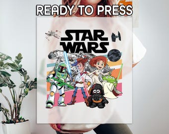 Funny Star Wars Ready to Press DTF,  Sci-Fi Toy Style Characters Design, Gift For Him, Ready To Press Print, Galactic Mashup Shirt Idea