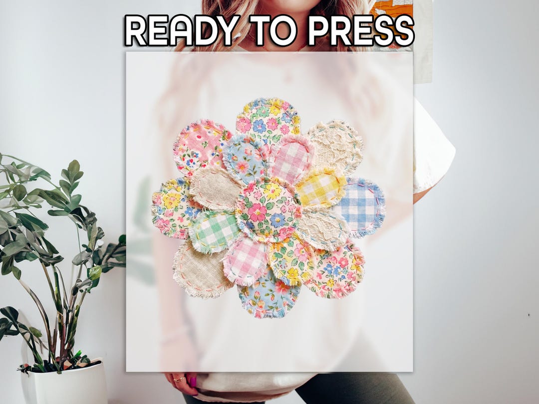 Patchwork Flower DTF Transfer Ready to Press | Cottagecore Floral Iron ...