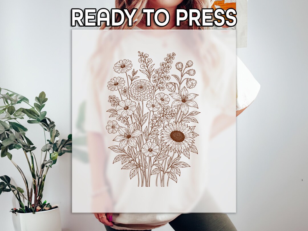 Wildflower Bouquet DTF Transfer Ready to Press | Boho Botanical Floral ...