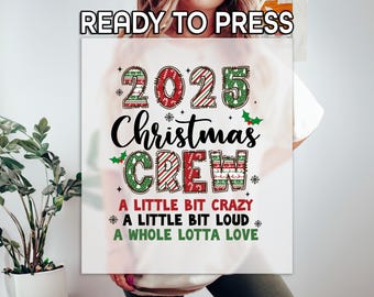 Custom Christmas Crew DTF Transfer, Personalized Family Matching Holiday Design DTF, Festive Red Green Lettering Print, Gift For Her